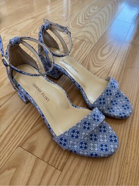 Sarah Flint Perfect Block Sandal 30 - IT 38 / US 8 Azulejos Blue Jacquard